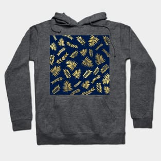 Abstract Leaves Pattern In Gold Foil Texture and Royal Blue Background Hoodie